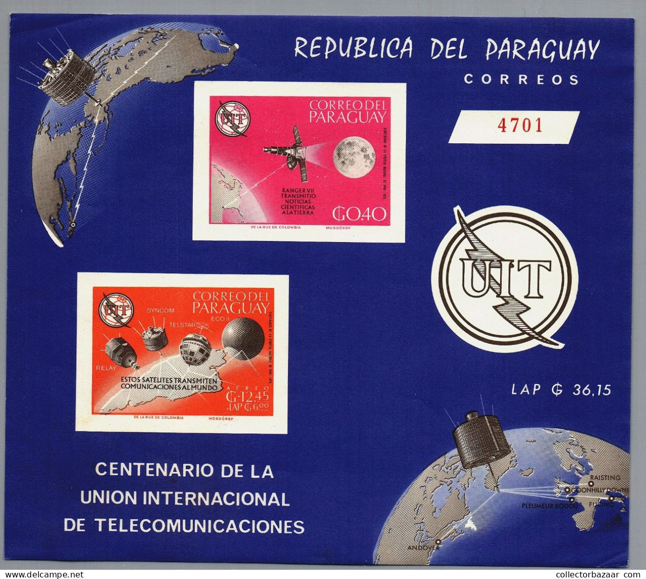 Astronomy Stamps, Satellite,centenary Of The International Telecommunications Union, Fine Condition Stamp, Paraguay Mail - Astronomie