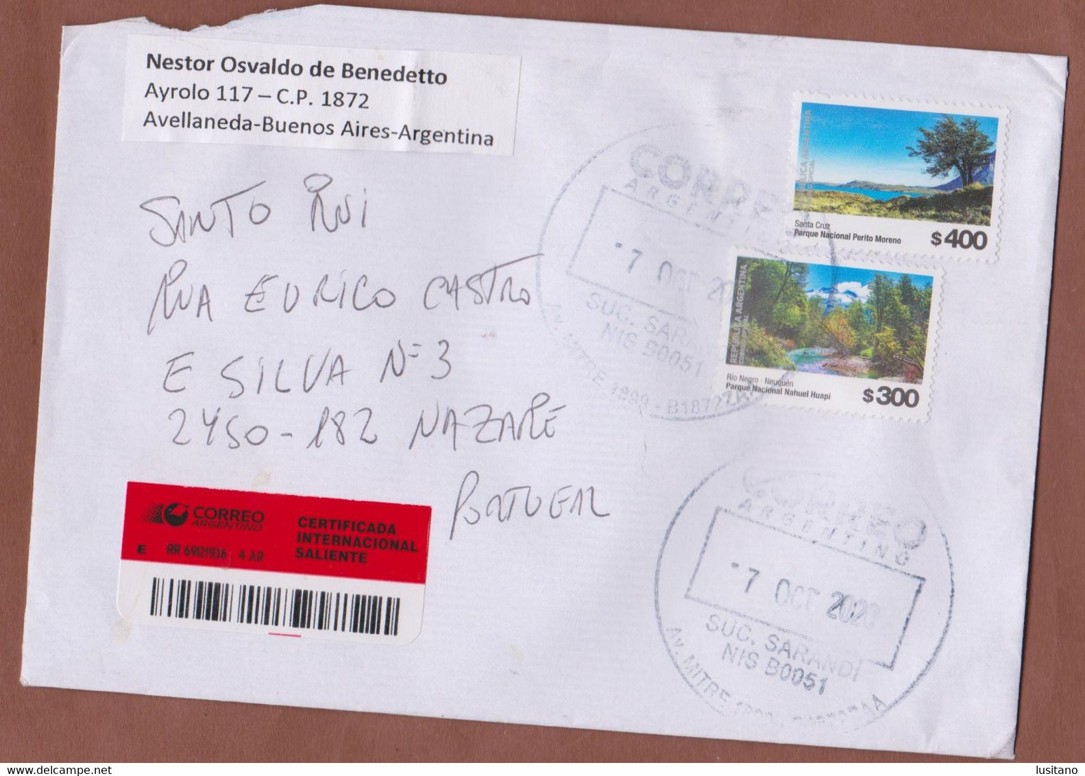 Cover Letter Posted From Argentina To Portugal (registered) With Stamps 2020 - Lettres & Documents