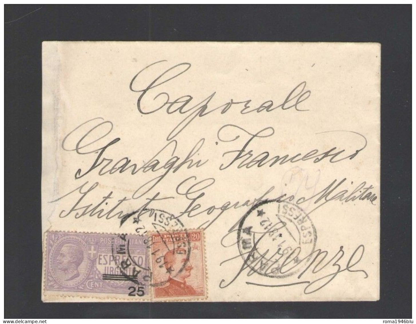 REGNO 1918 BUSTA MICHETTI 20 C. + ESPR SOP. 25/40 DA PARMA A FIRENZE - Marcophilia