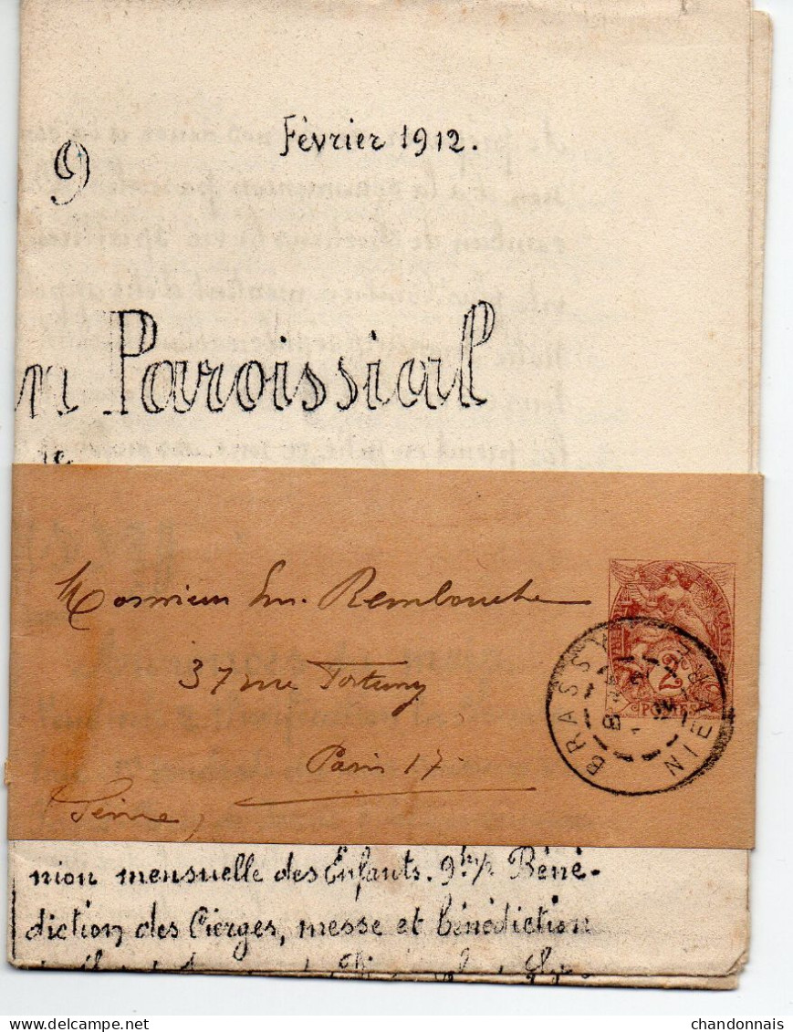 (L91) Entier Type Blanc N° 108 BJ 5 (date 136) Brassy (Nièvre) Avec Document De 1912 - Bandes Pour Journaux
