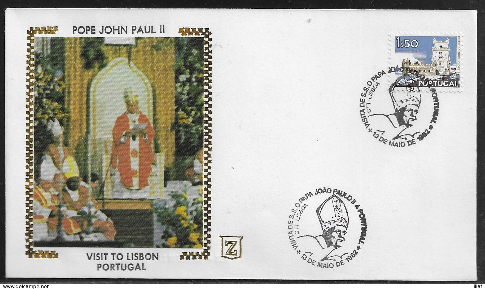 Portugal.   Pastoral Visit Of Pope John Paul II To Lisbon, Portugal.  Special Cancellation On Special Envelope - Covers & Documents