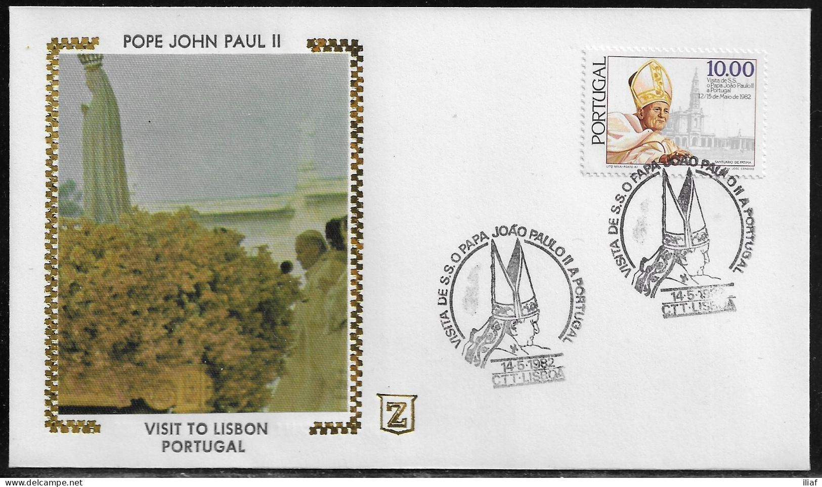 Portugal.   Pastoral Visit Of Pope John Paul II To Lisbon, Portugal.  Special Cancellation On Special Envelope - Storia Postale