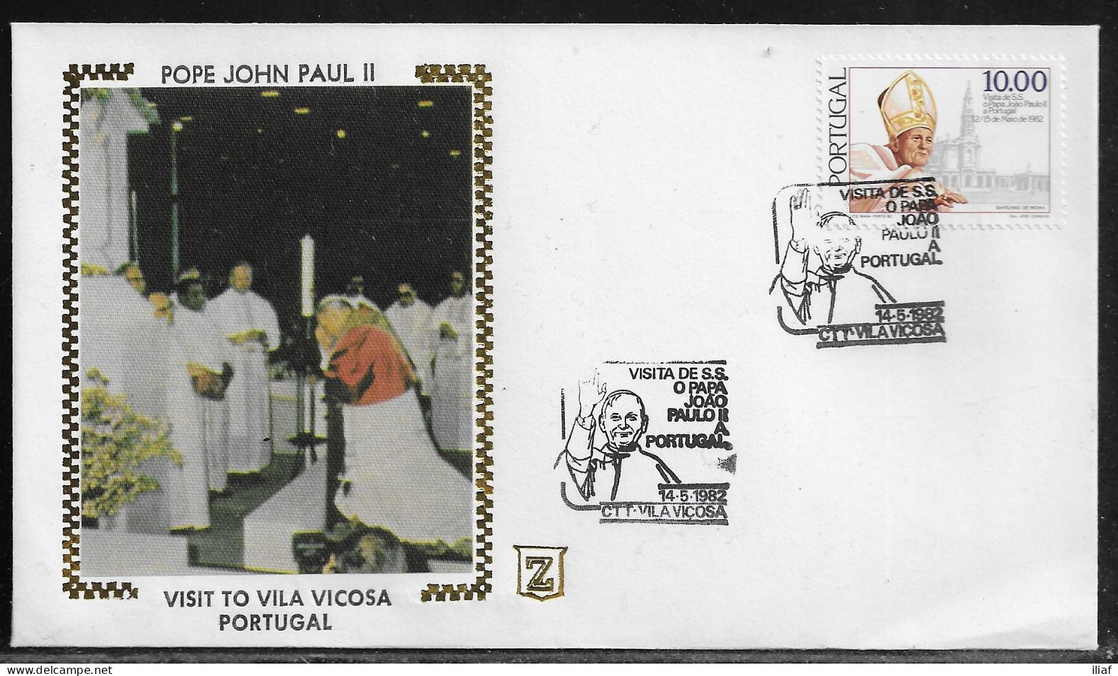 Portugal.   Pastoral Visit Of Pope John Paul II To Vicosa, Portugal.  Special Cancellation On Special Envelope - Cartas & Documentos