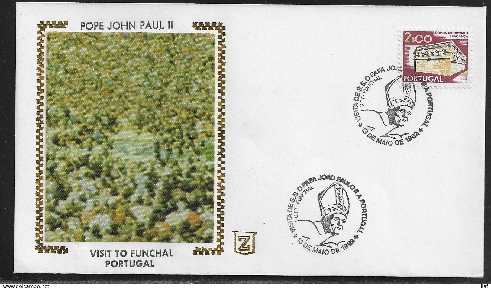 Portugal.   Pastoral Visit Of Pope John Paul II To Funchal, Portugal.  Special Cancellation On Special Envelope - Lettres & Documents