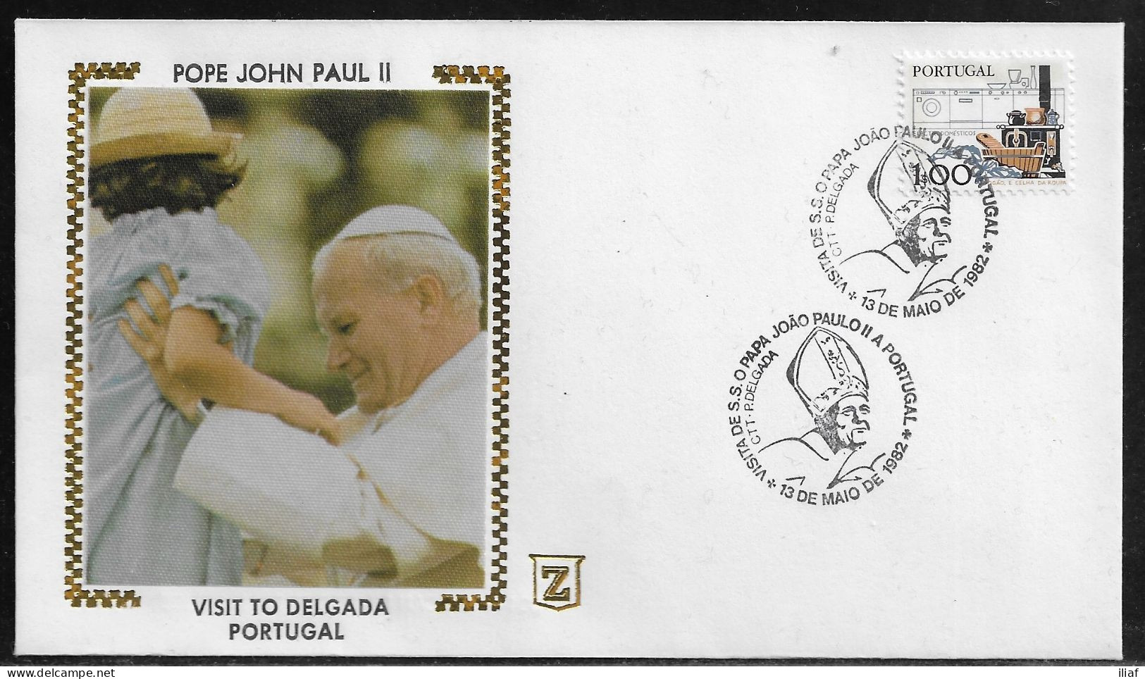 Portugal.   Pastoral Visit Of Pope John Paul II To Delgada, Portugal.  Special Cancellation On Special Envelope - Covers & Documents