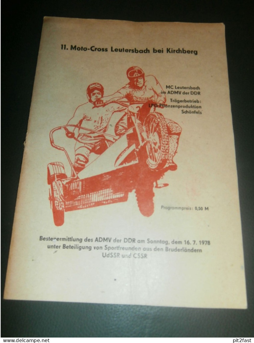 Moto Cross Leutersbach 16.07.1978 , Motocross , Rennsport , DDR , Programm , Rennprogramm , Programmheft , Program !!! - Motorräder