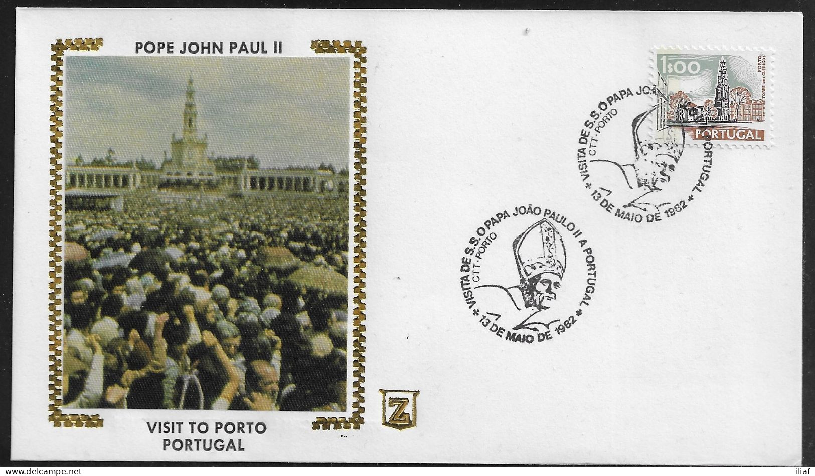 Portugal.   Pastoral Visit Of Pope John Paul II To Porto, Portugal.  Special Cancellation On Special Envelope - Briefe U. Dokumente