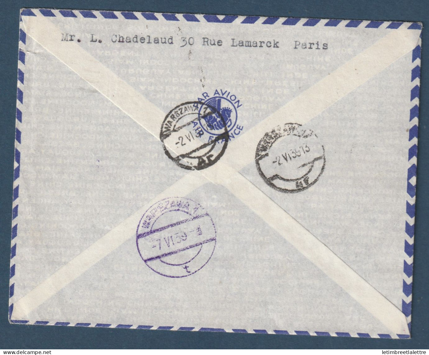 France - Service Postale Aérien Sans Surtaxe - France - Finlande - France Pologne - Retour à L'envoyeur - 1er Juin 1939 - Primi Voli