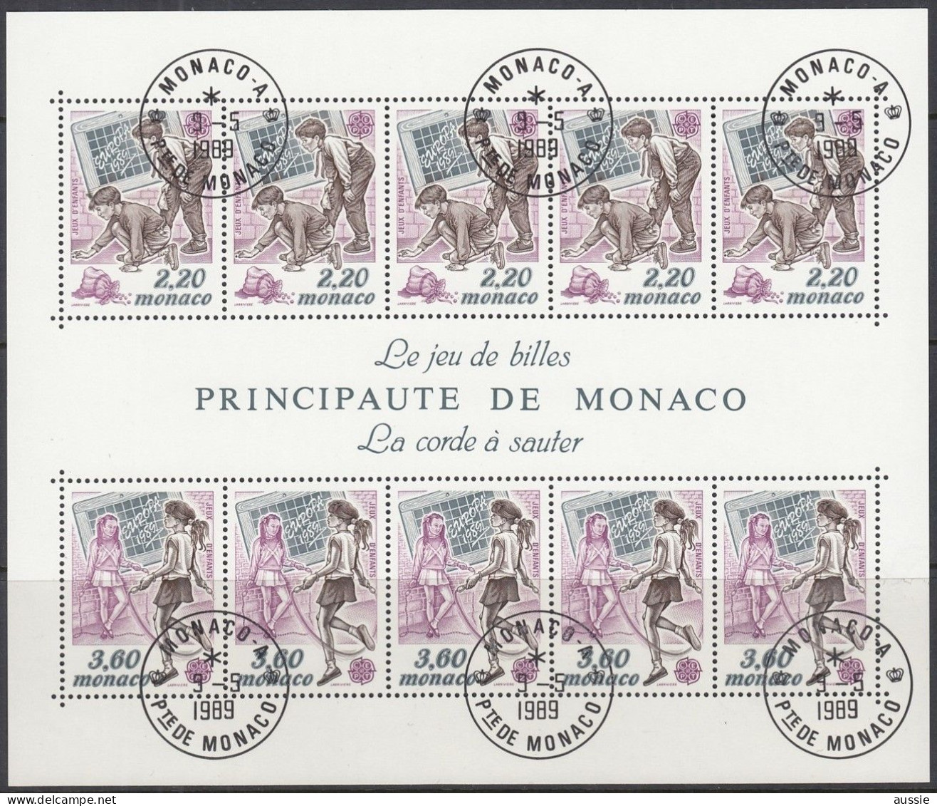 CEPT 1989 Monaco Yvertnr° Bloc 46 (o) Oblitéré Used Cote 17 € Jeux D' Enfants Kinderspelen - 1989