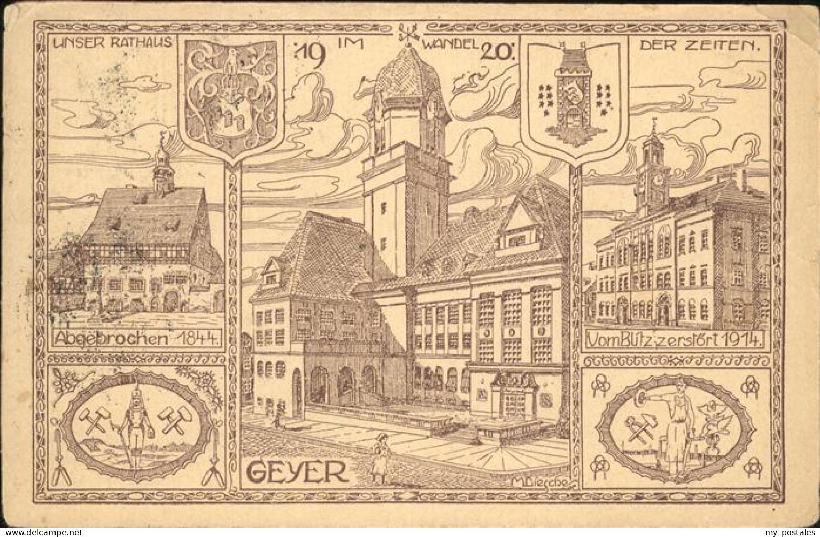 41393206 Geyer Rathaus Wandel Der Zeiten Kuenstlerkarte 1914 Geyer - Geyer