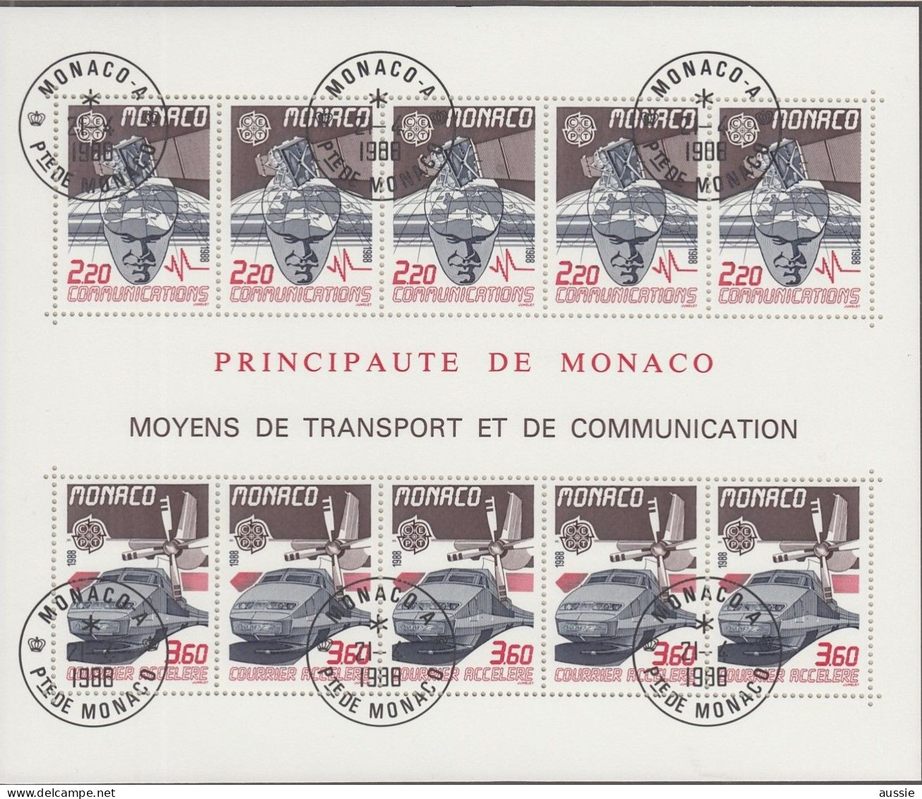 Monaco Cept 1988 Yvertnr. Bloc 41 (°) Oblitéré Used Cote 20 € Transport Communication - 1988
