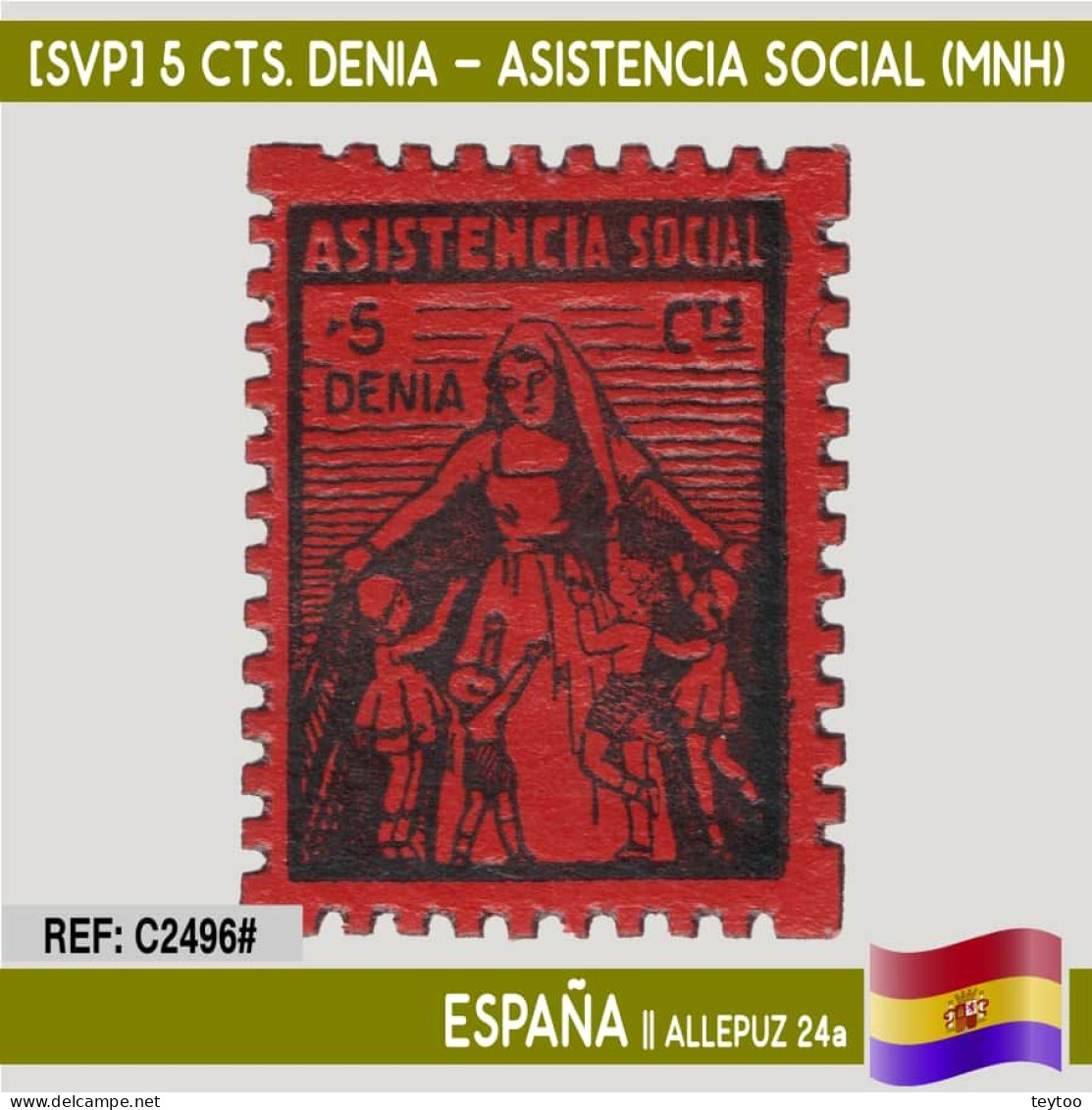 C2496# España [SVP] 5 Cts. Denia. Asistencia Social (MNH) - Republican Issues