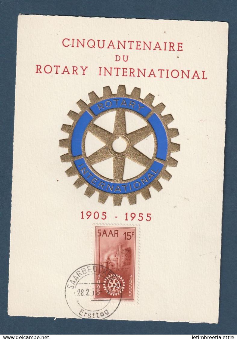 Saar - Carte Maximum - Premier Jour - YT N° 340 - Cinquantenaire Du Rotary International - 1955 - Cartes-maximum
