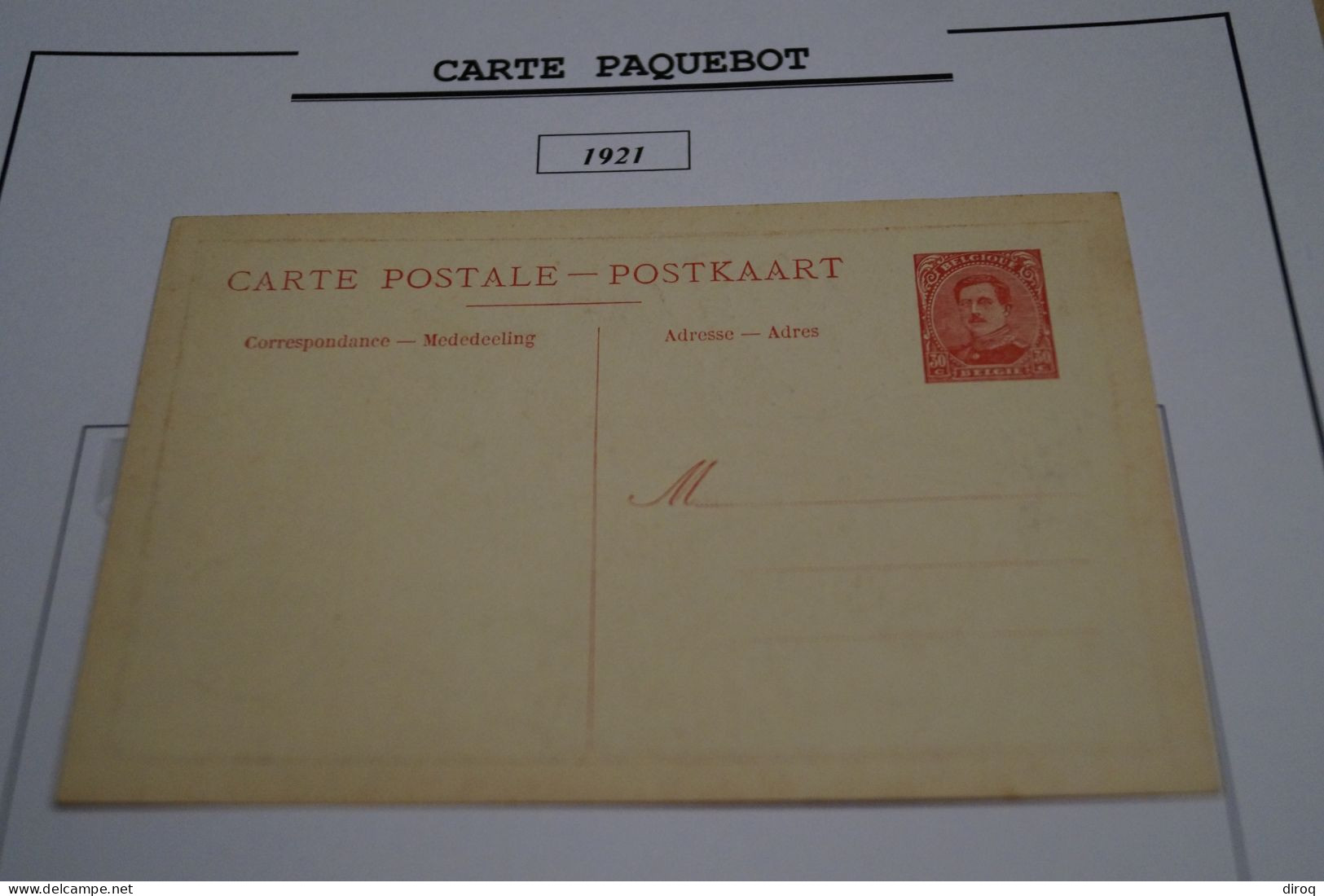 RARE,Carte Paquebot 1921,timbrè 30 C. Rouge,Roi Albert I ,état Neuf Pour Collection - Piroscafi