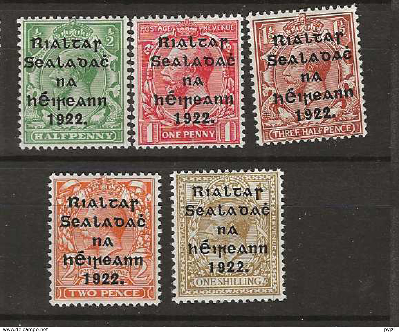 1922 MNH Ireland Mi 12-20-III SG 47-51 (wide Overprint) Postfris** - Unused Stamps