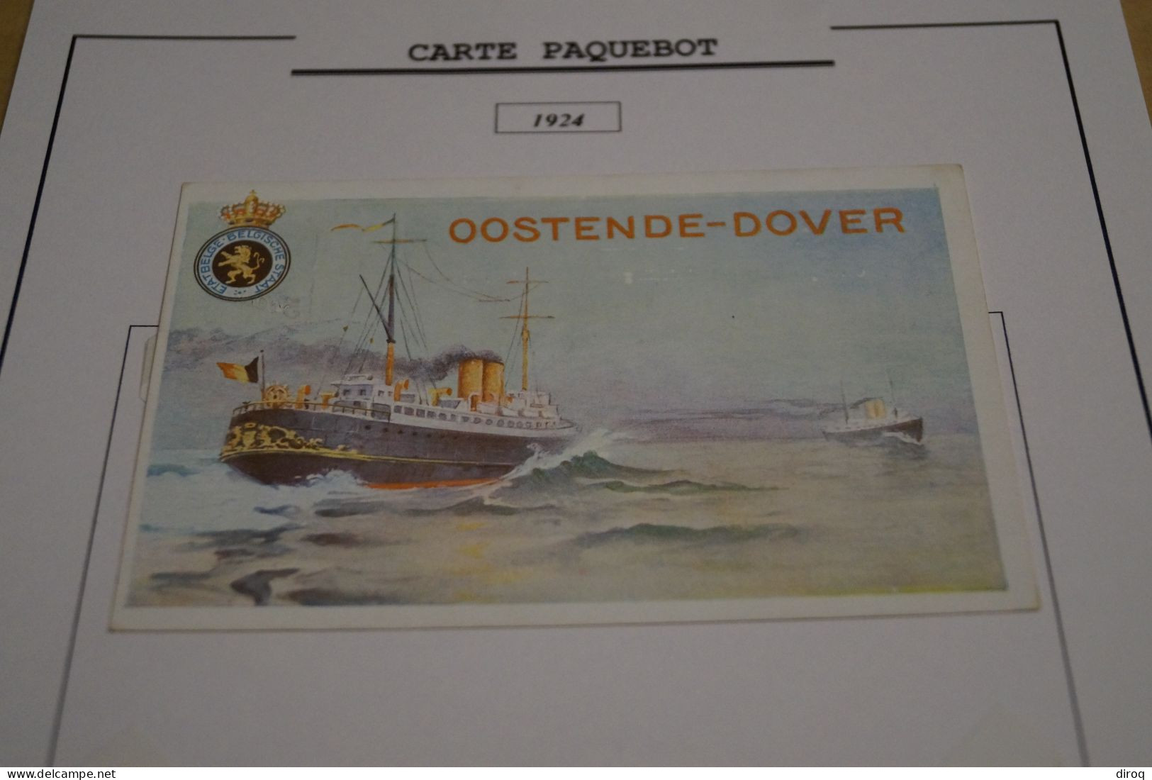 RARE,Carte Paquebot 1924,Ostende-Douvres, Timbré 10 C. Sur 15 C.violet,Oblique ,état Neuf Pour Collection - Paquebots