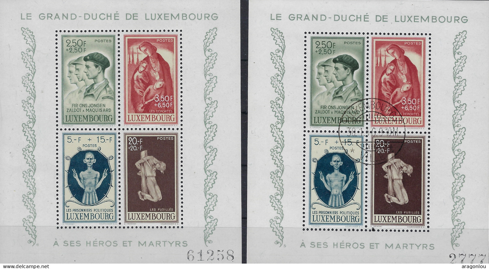 Luxembourg - Luxemburg - Timbres  2  Bloc     1946   Mutilés De Guerre   CACHET  FDC   Très Rare - Blocs & Feuillets