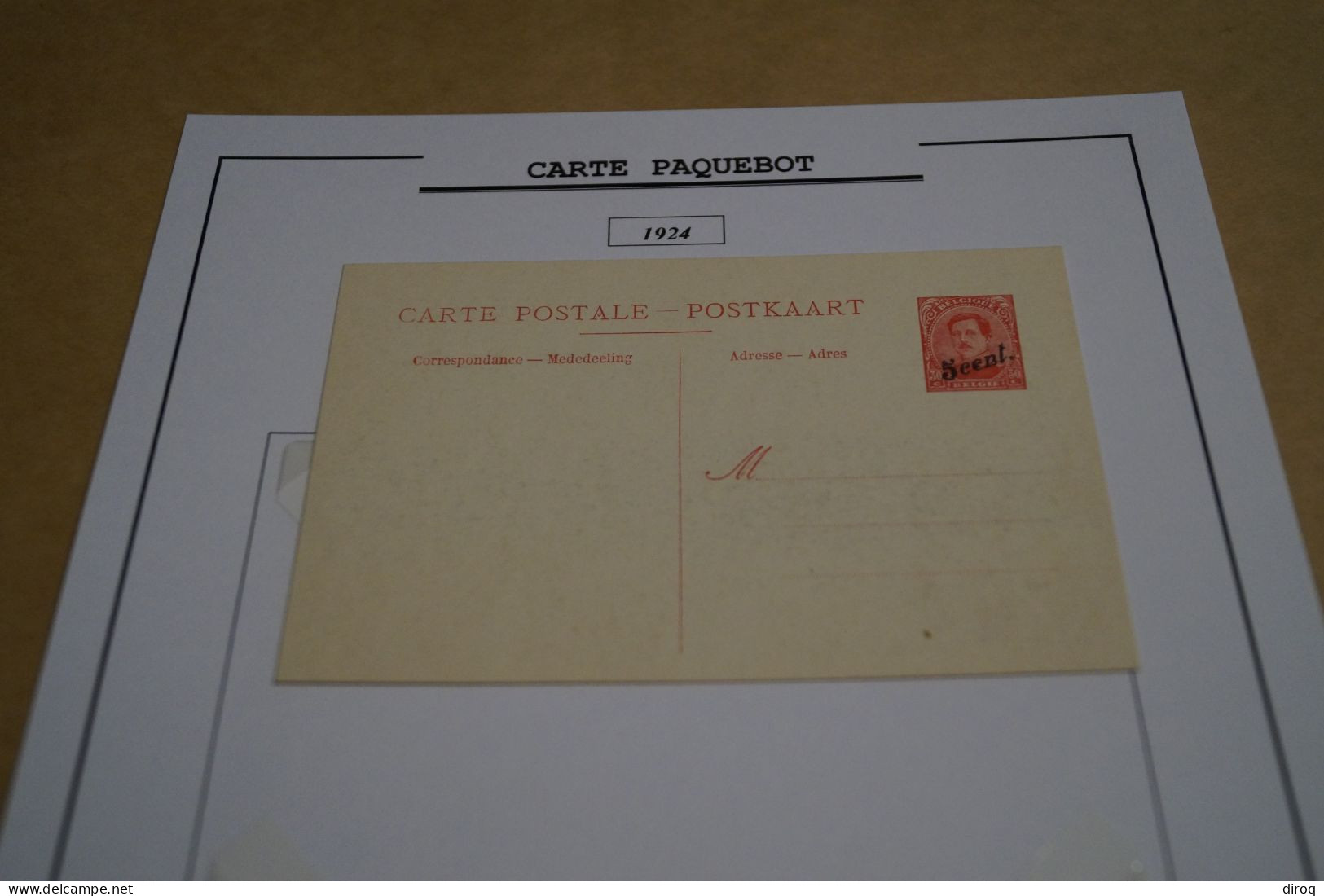 RARE,Carte Paquebot 1924,Ostende-Douvres, Timbré 5 C. Sur 30 C.rouge,Oblique ,état Neuf Pour Collection - Steamers