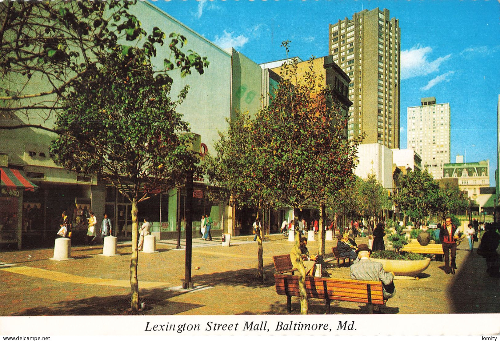 USA Baltimore Lexington Street Mall CPSM GF + Timbre Timbres Cachet 1977 , Immeuble Immeubles Tour - Baltimore