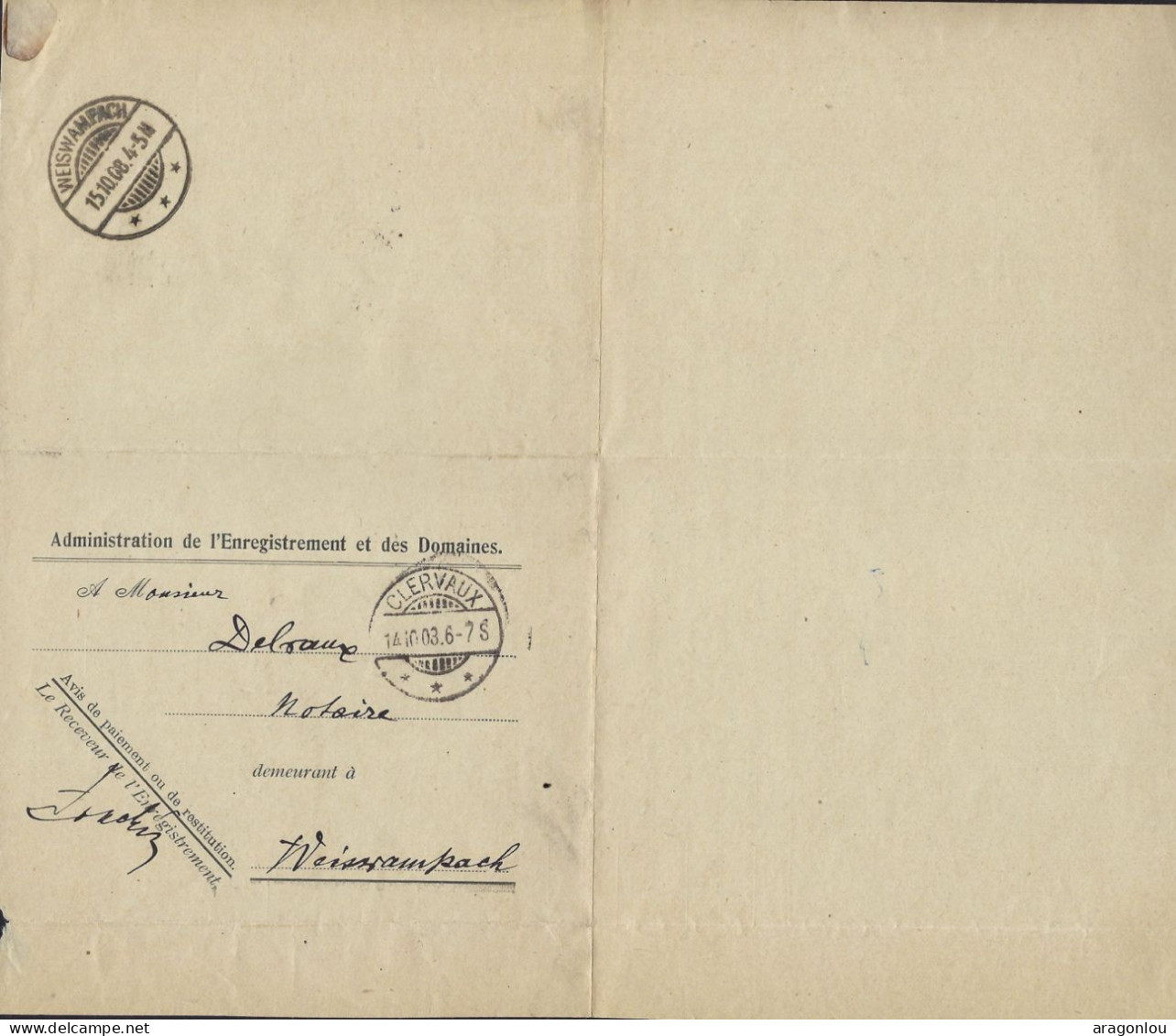 Luxembourg - Luxemburg - AVERTISSEMENT, MAÎTRE DELVAUX , NOTAIRE WEISWAMPACH 1908 - Lussemburgo
