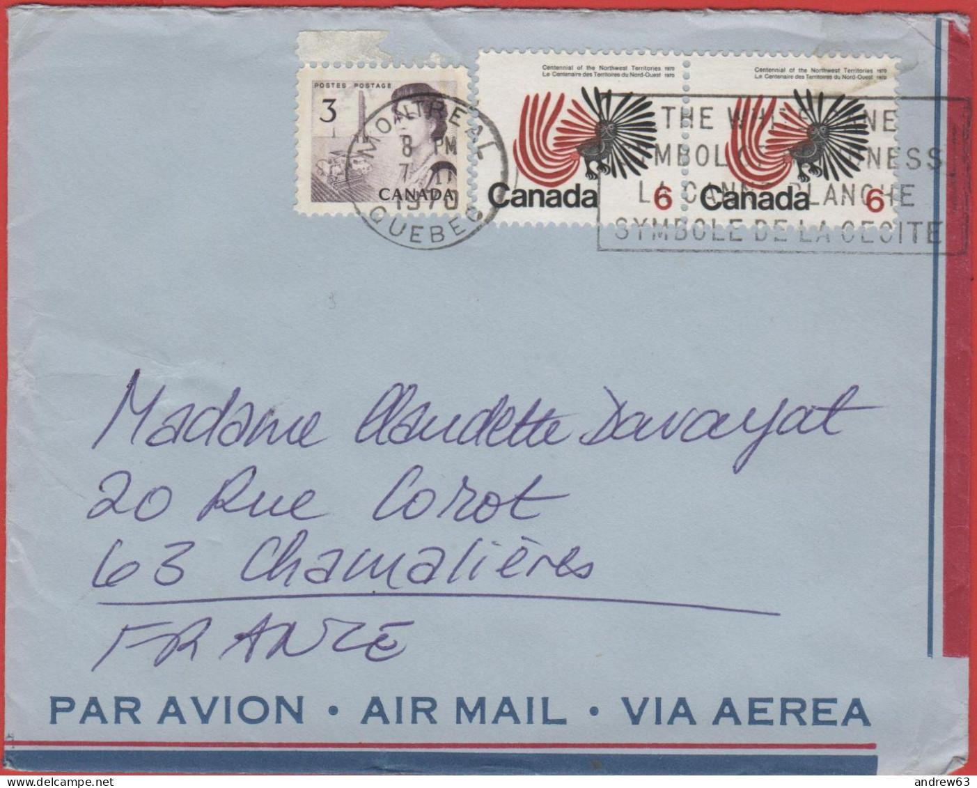 CANADA - 1970 - 3c + 2x 6c Centennial Of The Northwest Territories - Air Mail - Viaggiata Da Montreal Per Chamalières, F - Briefe U. Dokumente