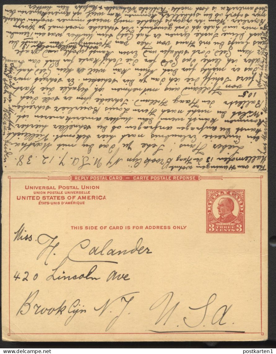 UY12 Sep.2 Postal Card With Reply Brooklyn NY To BELGIUM UNDELIVERABLE 1938 - 1921-40