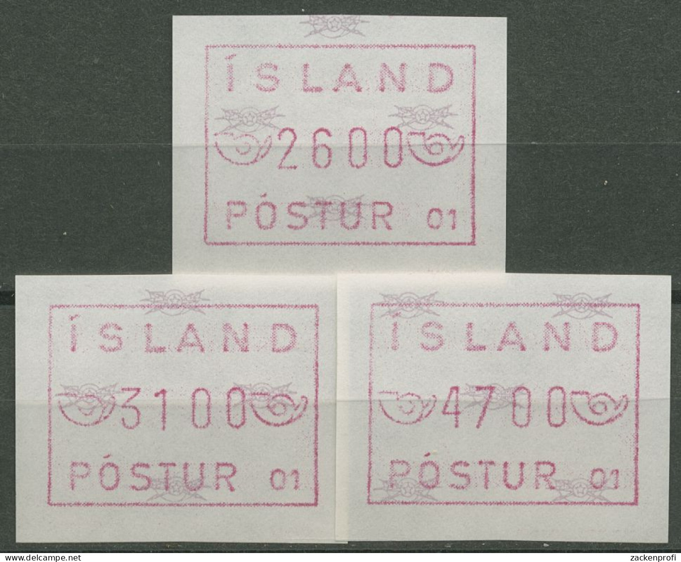 Island ATM 1983 Freimarke Automat 01, Satz 3 Werte, ATM 1.1.2 C S12 Postfrisch - Vignettes D'affranchissement (Frama)