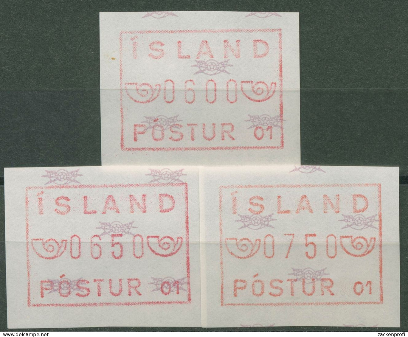 Island ATM 1983 Freimarke Automat 01, Satz 3 Werte, ATM 1.1.1 B S Postfrisch - Vignettes D'affranchissement (Frama)