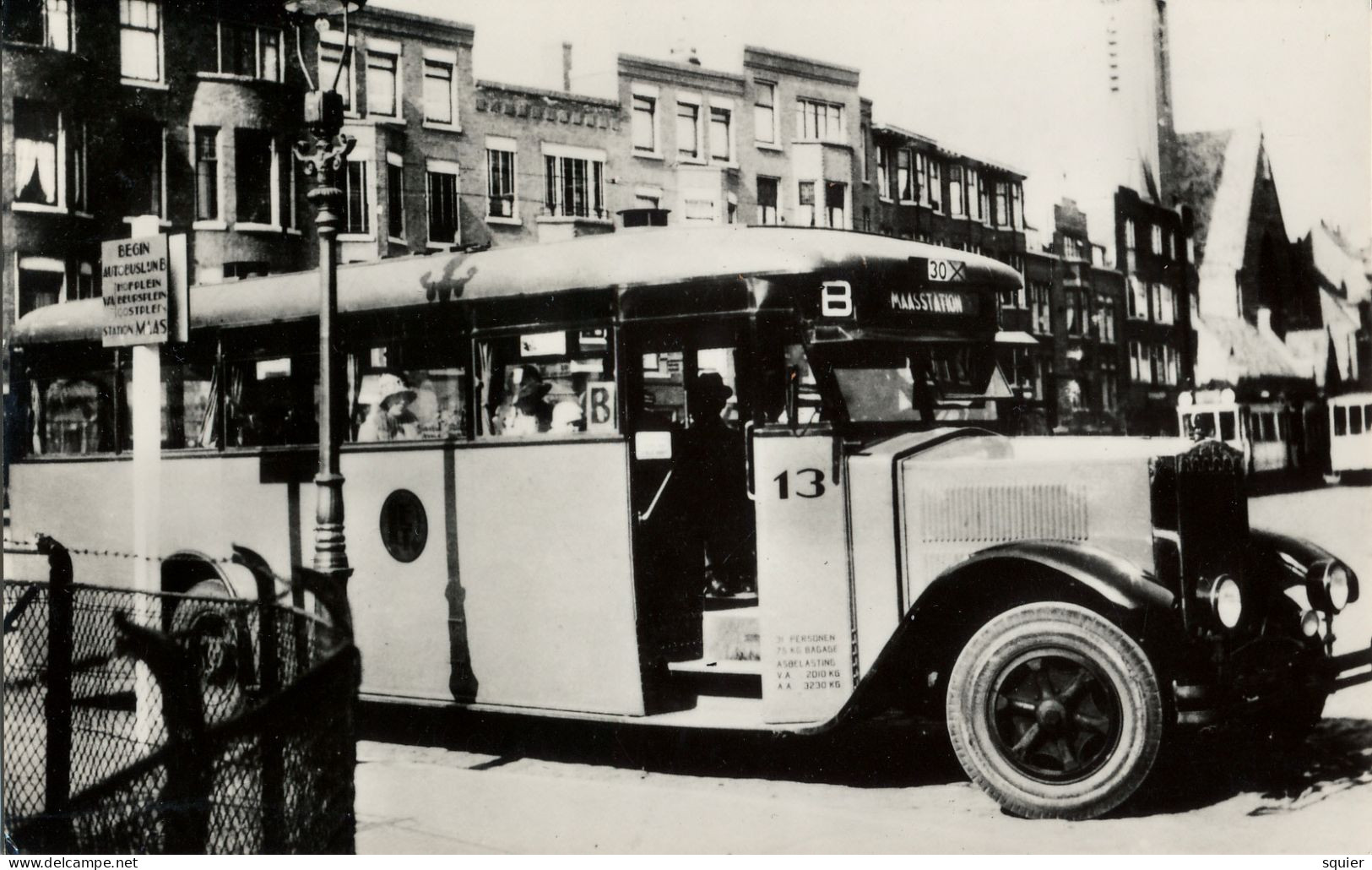 Rotterdam, Bus, Lijn B, Krupp-Autobus, Serie 1-48, 1930, Burg. Meineszplein - Rotterdam