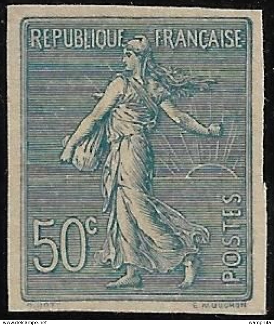France Non Dentelé N° 161a*, 50c Bleu Semeuse. Signé A.Brun. Cote 155€. - 1921-1940