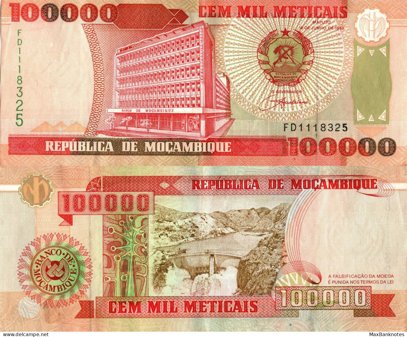 Mozambique / 100.000 Meticais / 1993 / P-139(a) / VF - Moçambique