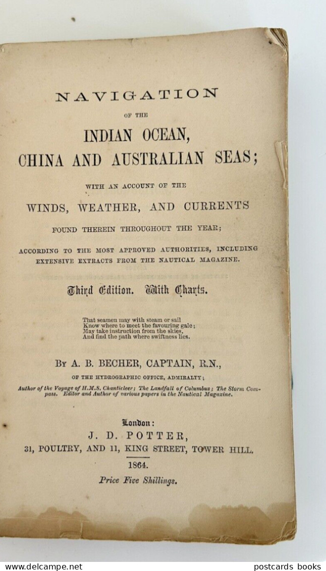 1864 Old Book Navigation Indian Ocean, China & Australian Seas. 262 Pages + 2 Maps / Charts J.D.(John Dennett) Potter UK - Asie