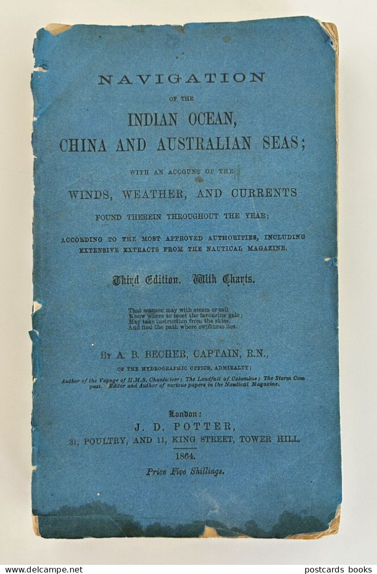1864 Old Book Navigation Indian Ocean, China & Australian Seas. 262 pages + 2 Maps / Charts J.D.(John Dennett) Potter UK