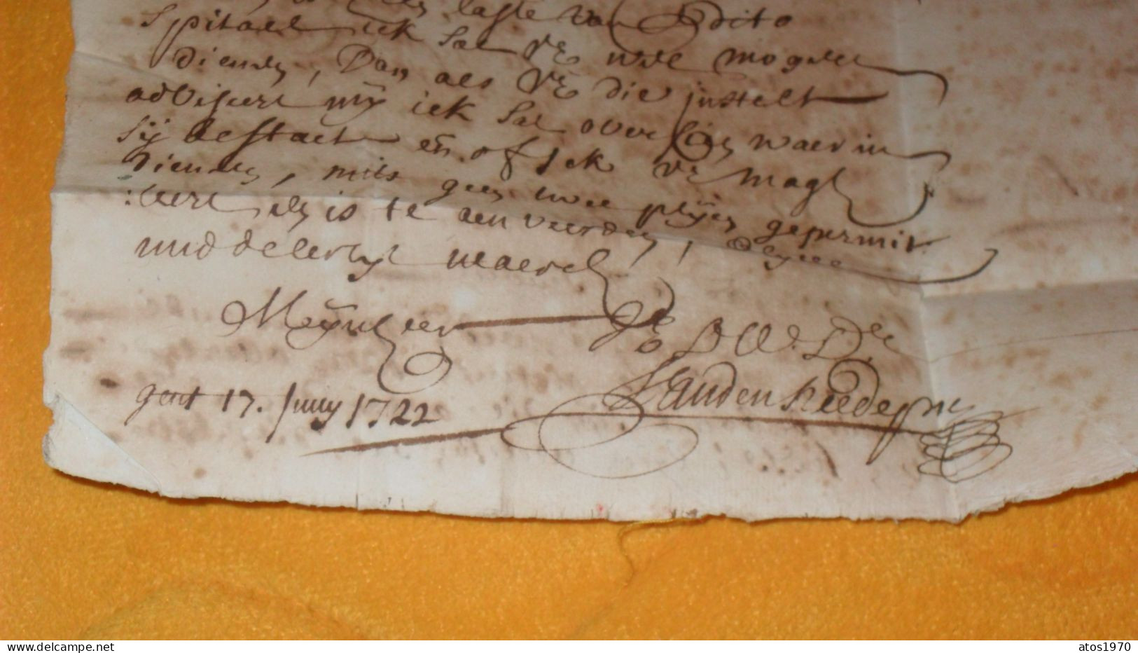 LETTRE ANCIENNE DE 1723../ ECRITE DE GENT POUR BRUIGGHE ?...A IDENTIFIER 4 TRAITS ROUGES...BELGIQUE