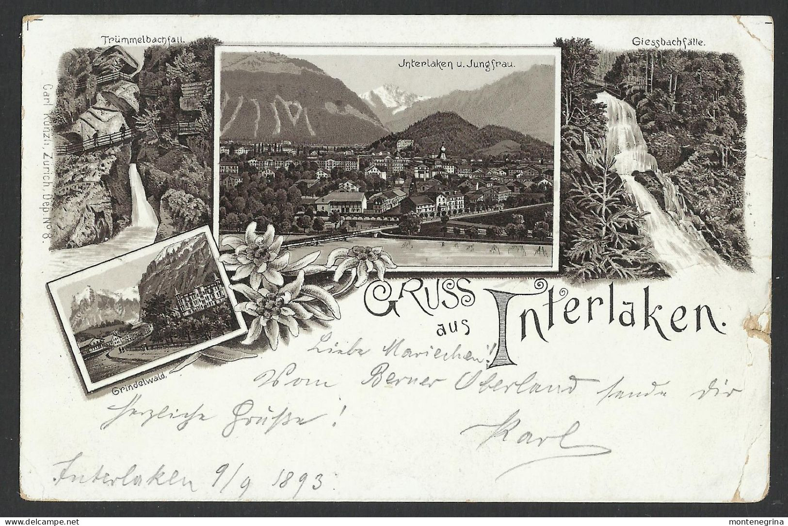 INTERLAKEN - Litho - Jungfrau, Giessbachfall, Grindelwald- 1893 Old Postcard (see Sales Conditions)09709 - Mümliswil-Ramiswil