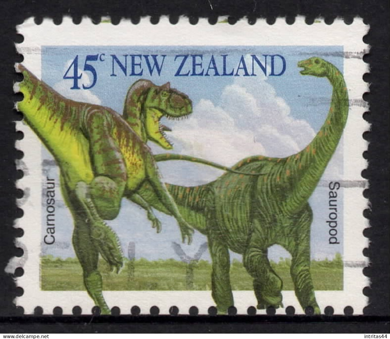 NEW ZEALAND 1993  DINOSAURS  45c  " CARNOSAUR-SAUROPOD "  STAMP VFU - Oblitérés