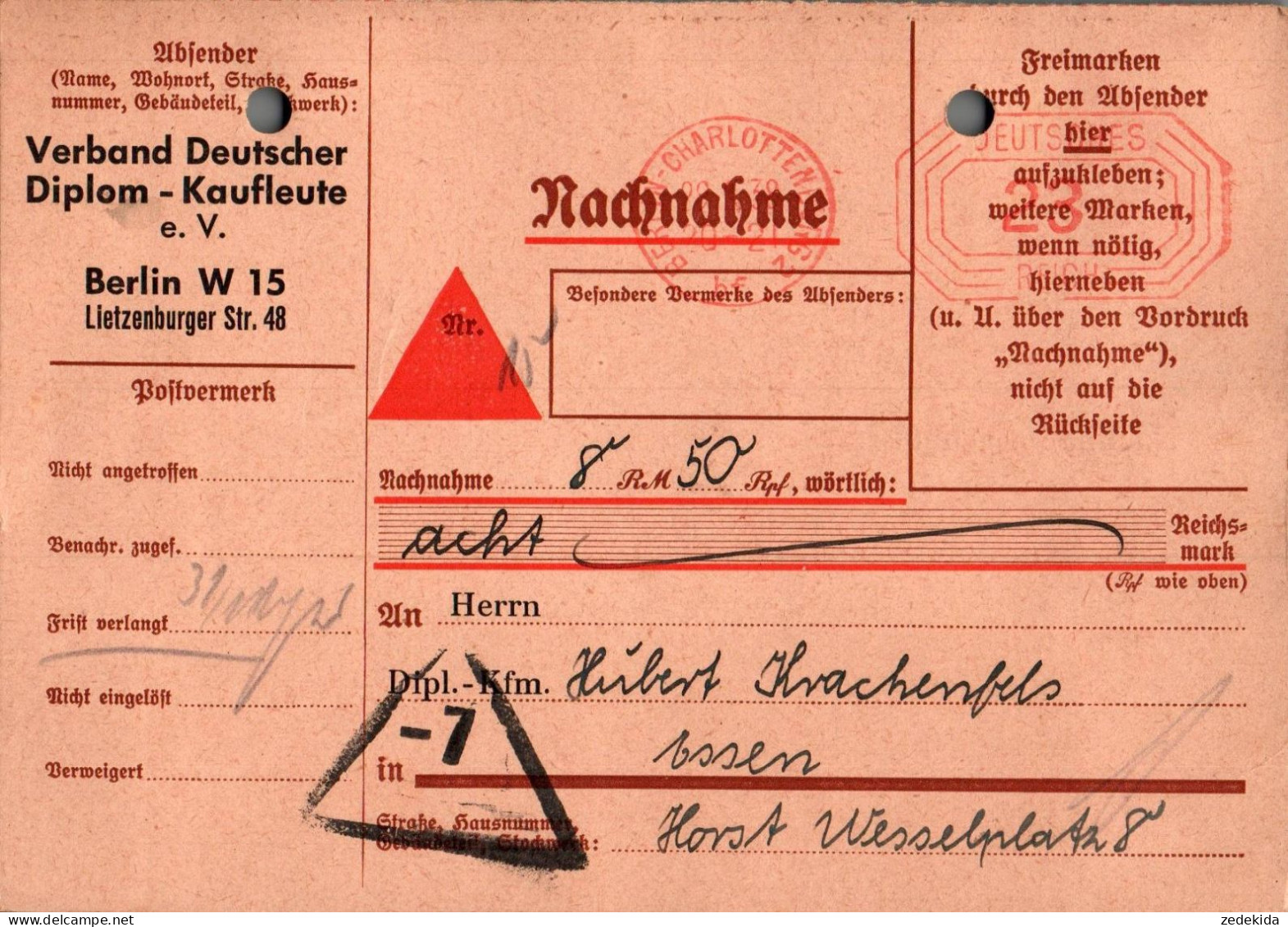 G7363 - Berlin Verband Deutscher Diplom Kaufleute - Nachnahme Zahlschein Freistempel Freistempler - Macchine Per Obliterare