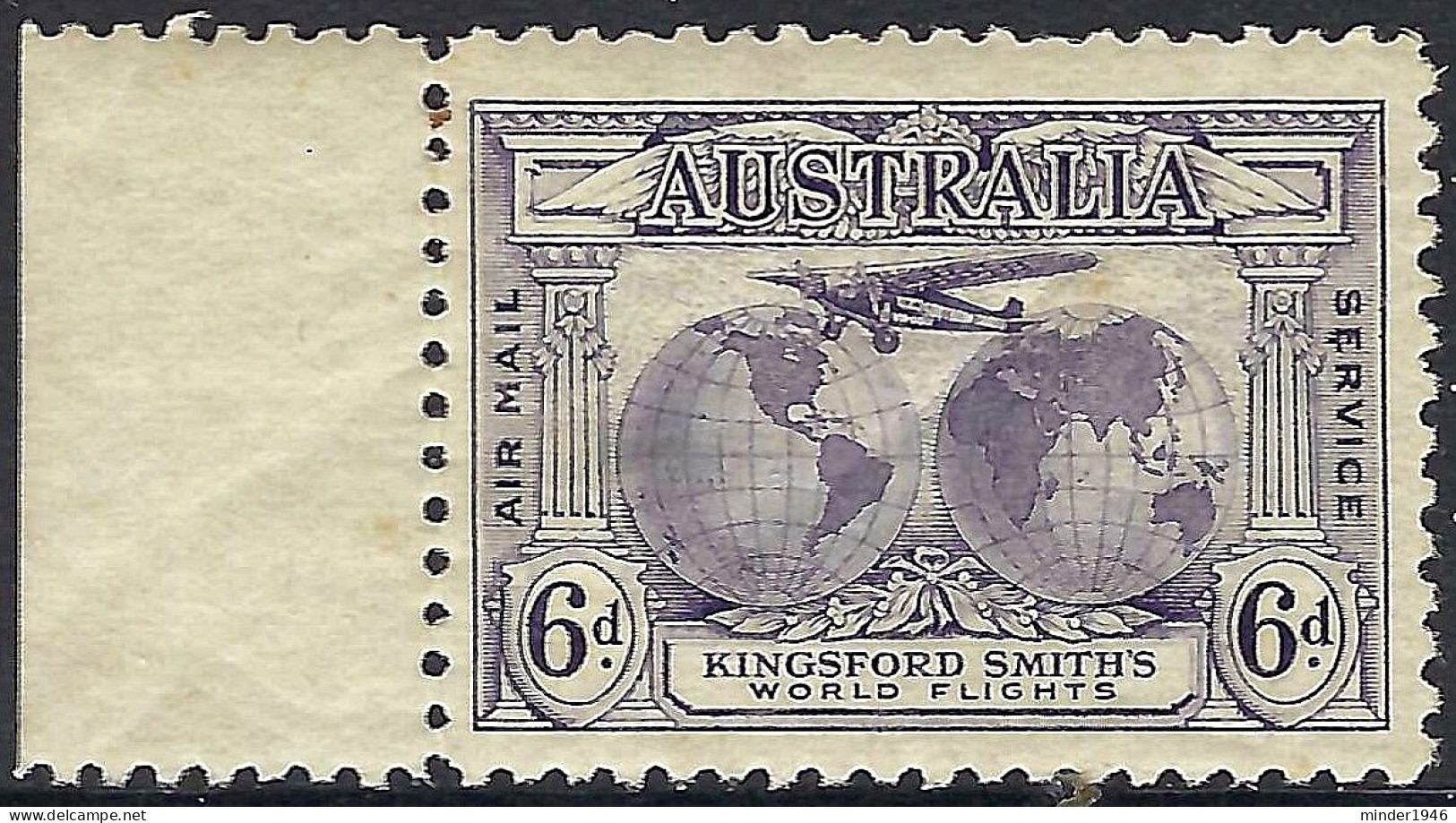 AUSTRALIA 1931 KGV 6d Violet, Kingsford Smith Flights-Airmail Mail Service SG123 MH With Side Gutter - Ungebraucht