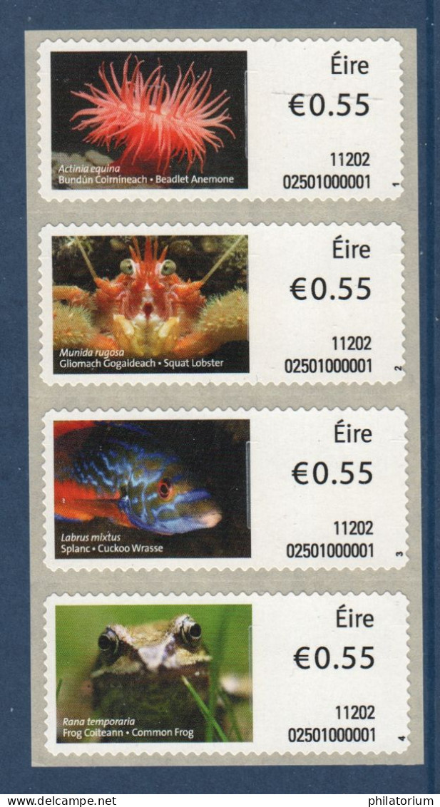 EIRE Irlande, **, Yv 27, 28, 29, 30, Mi AT 23 à 26, SG 19 à 22, Vignettes Adhésives De Distributeur, Faune Marine, - Franking Labels