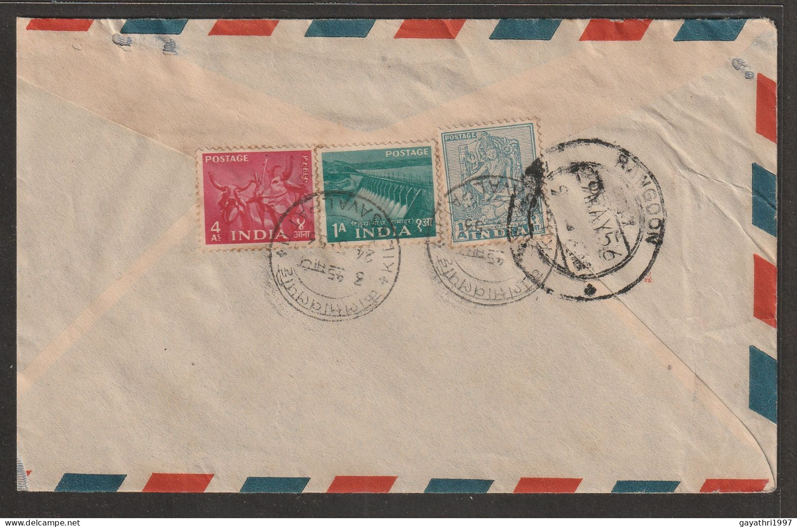 India 1956 Bullock Stamp On Cover From Tamil Nadu Burma Via Airmail (a164 - Omslagen