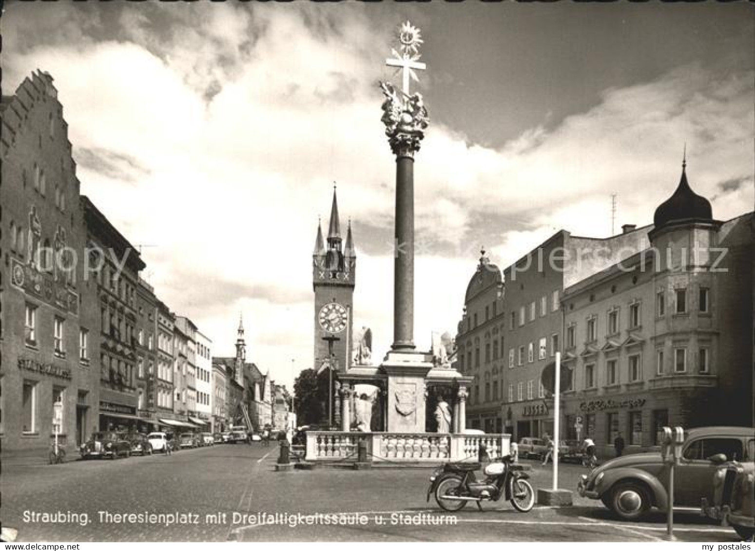 72203634 Straubing Theresienplatz Mit Dreifaltigkeistsaeule Stadtturm Straubing - Straubing