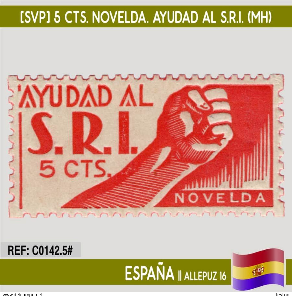 C0142.5# España [SVP] 5 Cts. Novelda. Ayudad Al S.R.I. (MH) - Emissions Républicaines