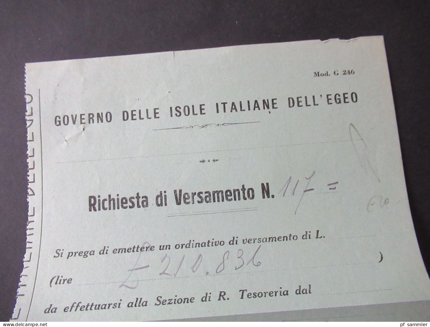 Italien 1941 / Rodi / Rhodos / Isole Italiane Dell'Egeo / Stempel Titolare Rodi (Egeo) / Unterschrift Il Capo Ufficio - Egée (Rodi)