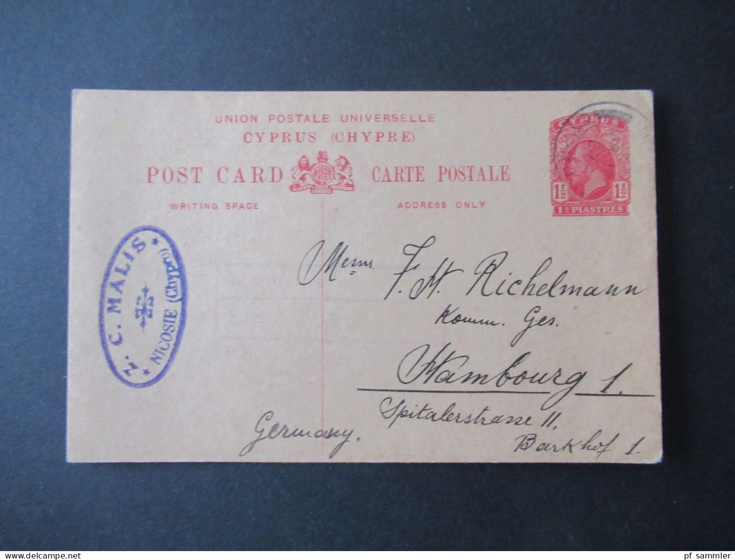 GB Kolonie Zypern / Ganzsache Cyprus (Chypre) Abs. Stempel Z.C. Malis Nicosie Nach Hamburg Gesendet / Bedarf! - Chipre (...-1960)