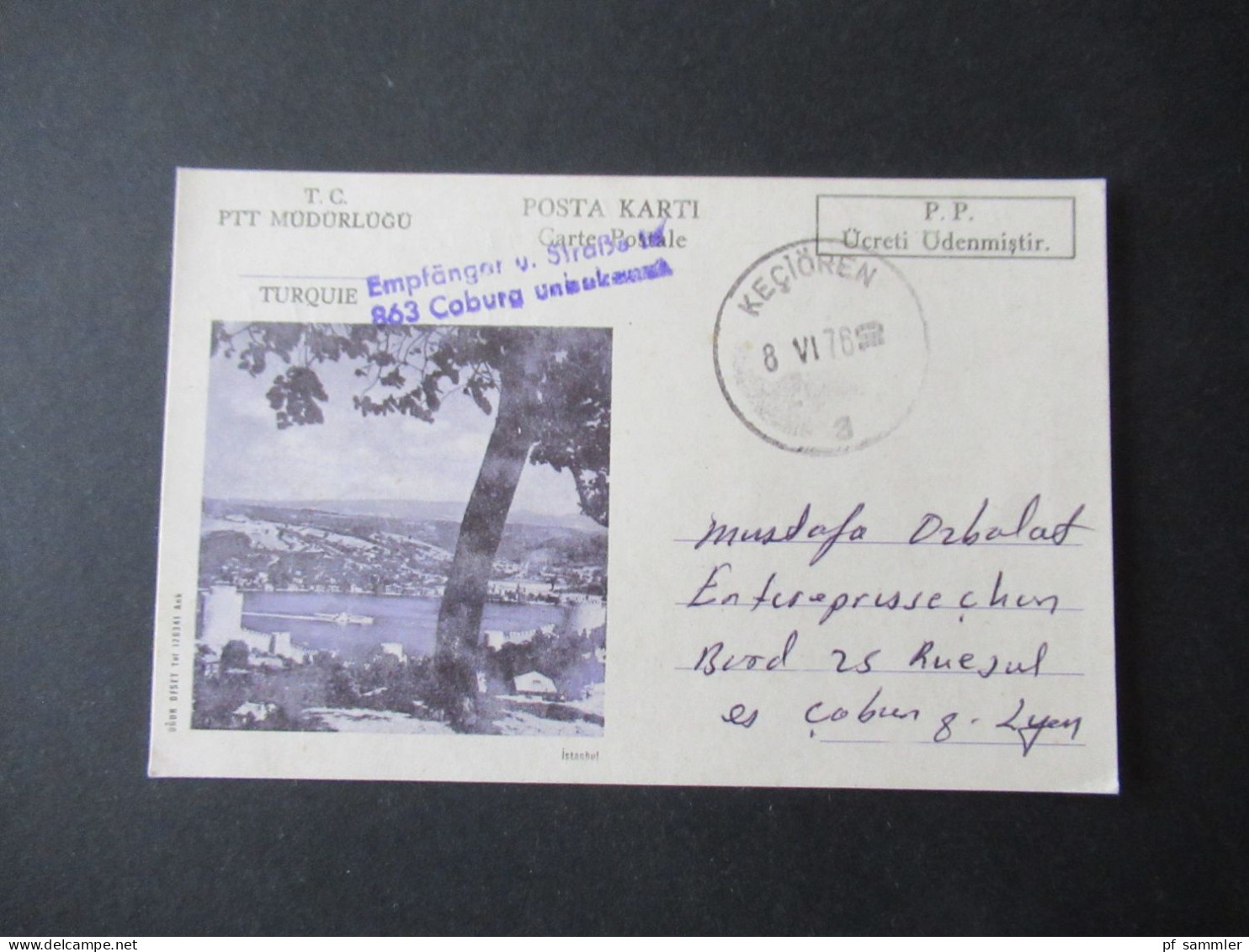 Türkei 1976 GA / P.P. Ücreti Ödenmistir Stempel Keciören Und Violetter L2 Empfänger U. Straße In 863 Coburg Unbekannt - Covers & Documents