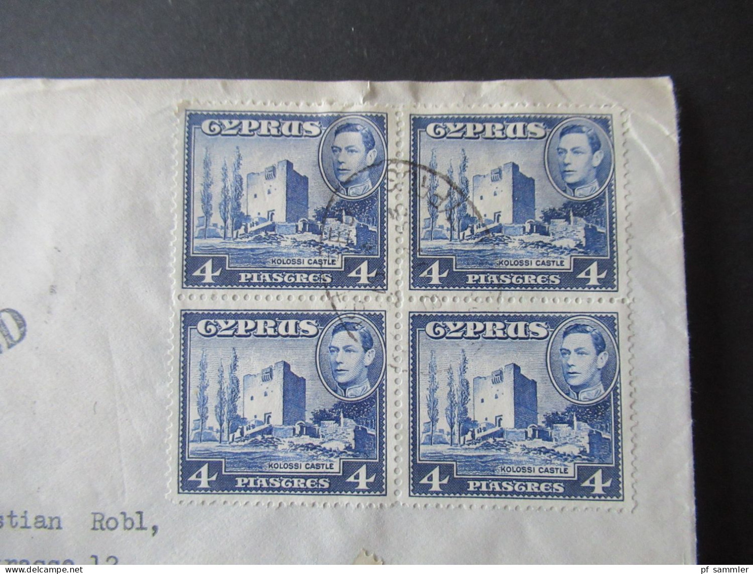 Zypern 1953 GB Kolonie By Airmail Registered Letter Nicosia Cyprus / Marken MeF / Viererblock Nach Nürnberg Mit Ank. Stp - Chypre (...-1960)