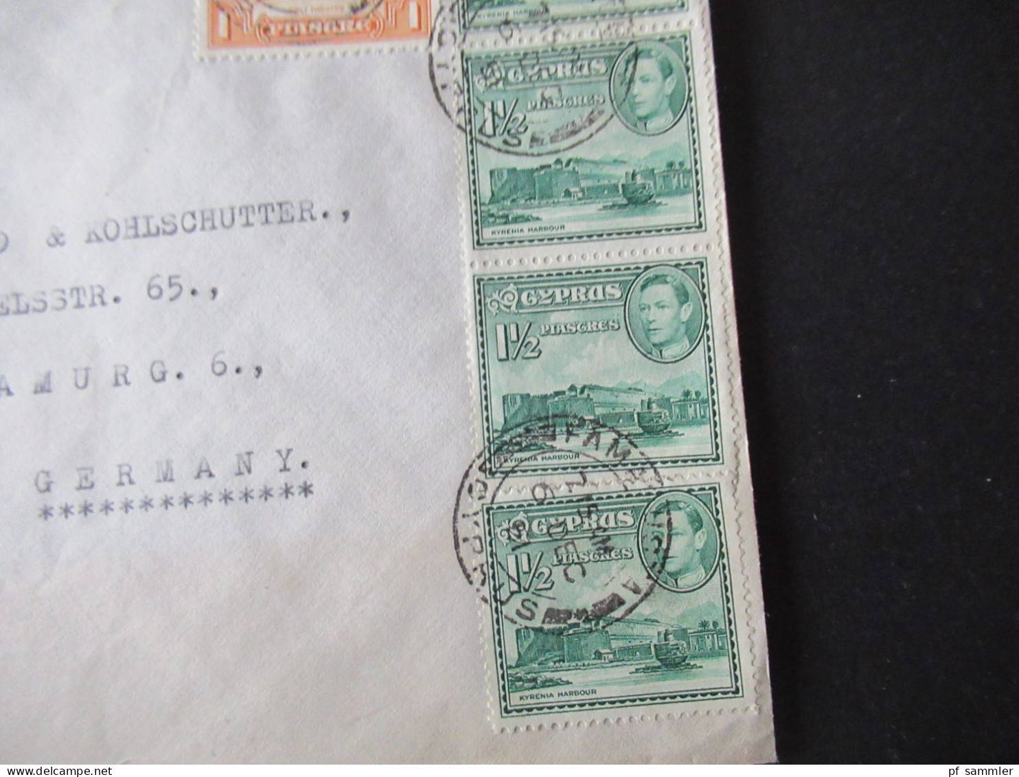 Zypern 1951 GB Kolonie By Airmail Mit 5 Marken Stempel Farmagusta Nach Hamburg Gesendet - Cipro (...-1960)