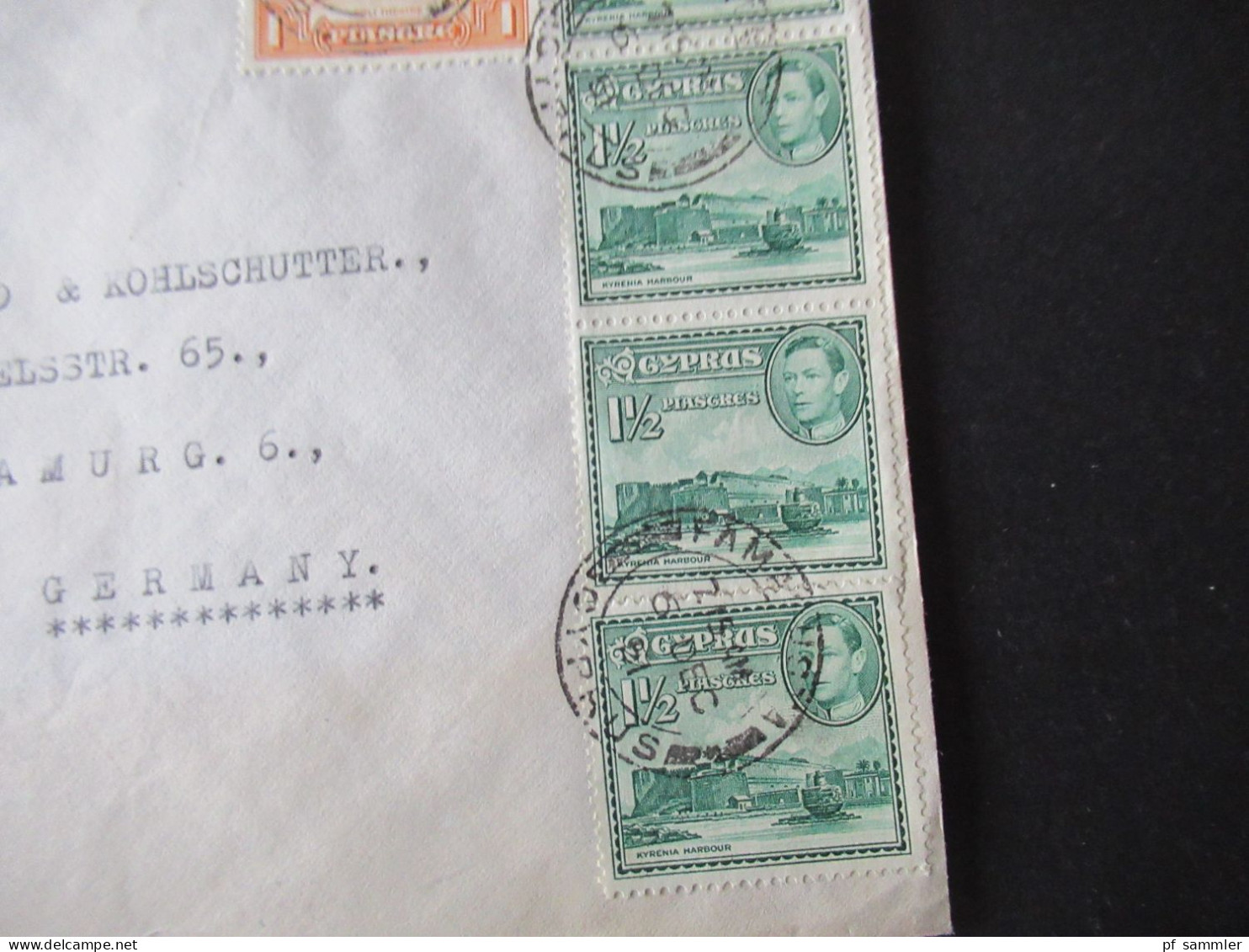 Zypern 1951 GB Kolonie By Airmail Mit 5 Marken Stempel Farmagusta Nach Hamburg Gesendet - Chypre (...-1960)