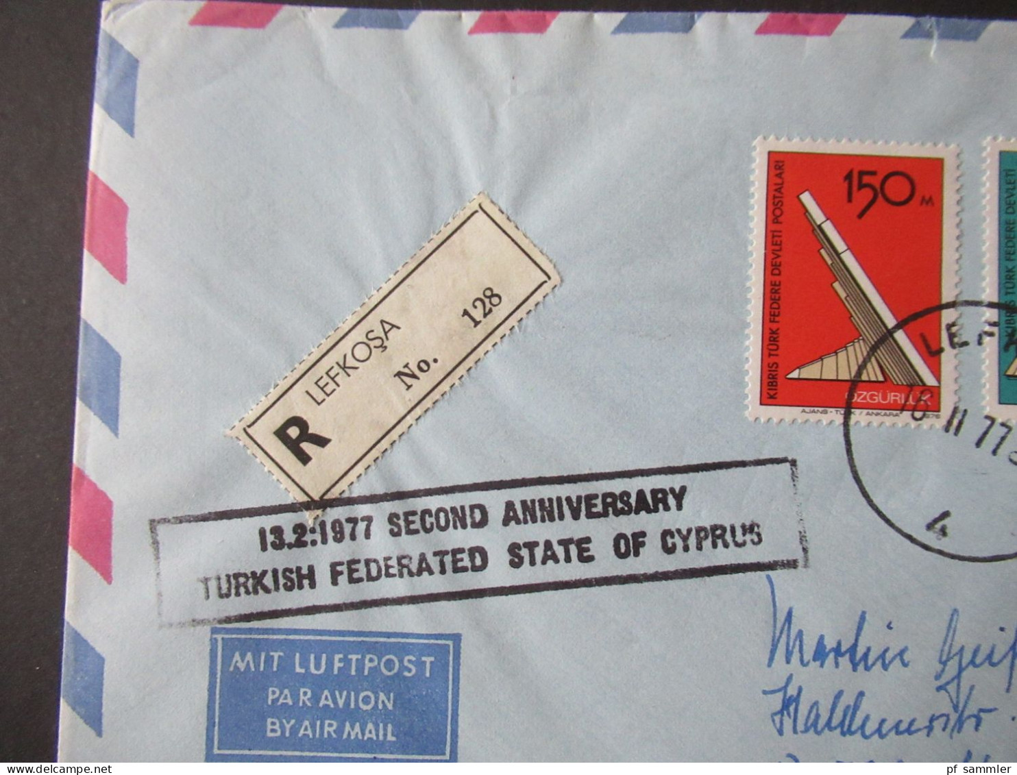 Zypern 1977 R-Zettel Lefkosa Und Stempel Ra2 Secon Anniversary Turkish Federated State Of Cyprus - Briefe U. Dokumente