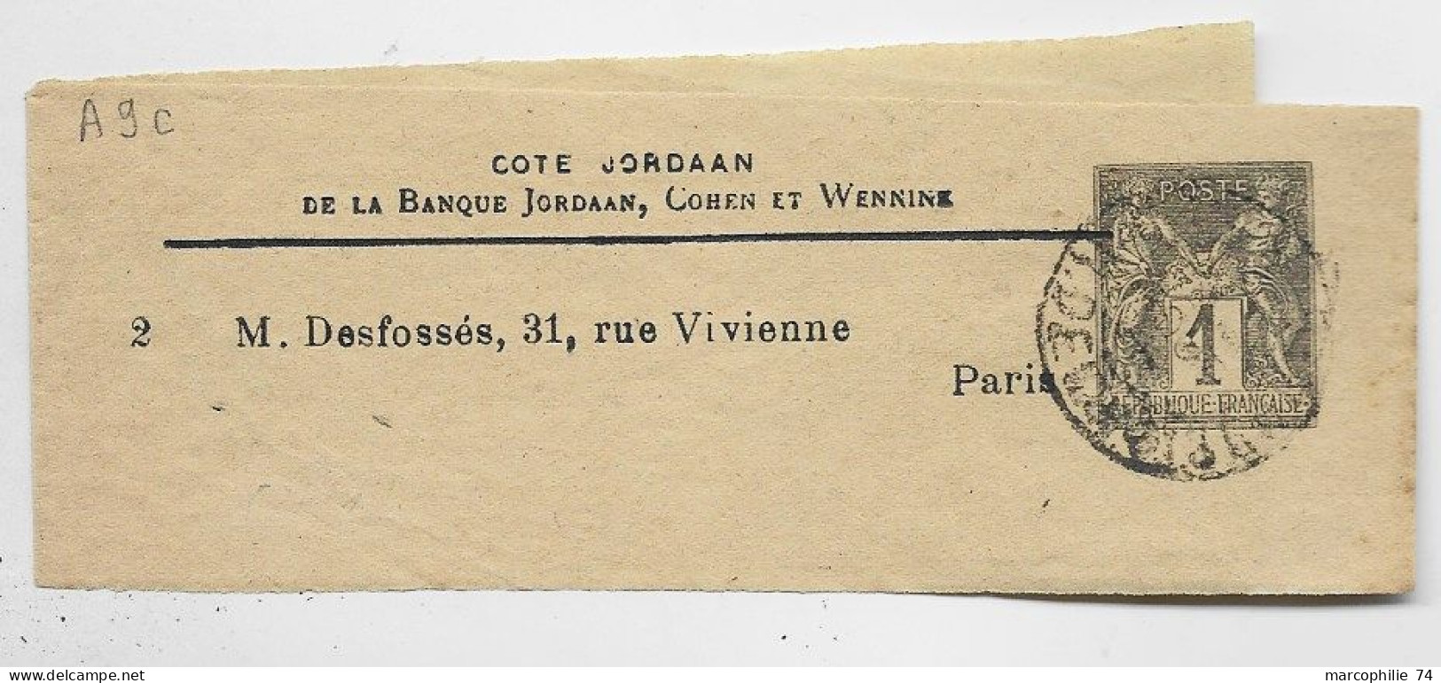 SAGE ENTIER 1C BANDE COMPLETE TIMBRE SUR COMMANDE COTE JORDAAN BANQUE JORDAAN COHEN WENNINE PARIS - Newspaper Bands